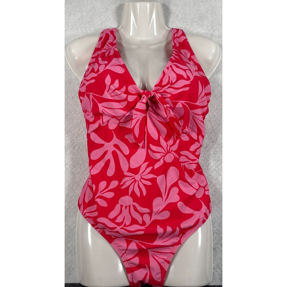 Shade & Shore Red and Pink Floral One-Piece Swimsuit